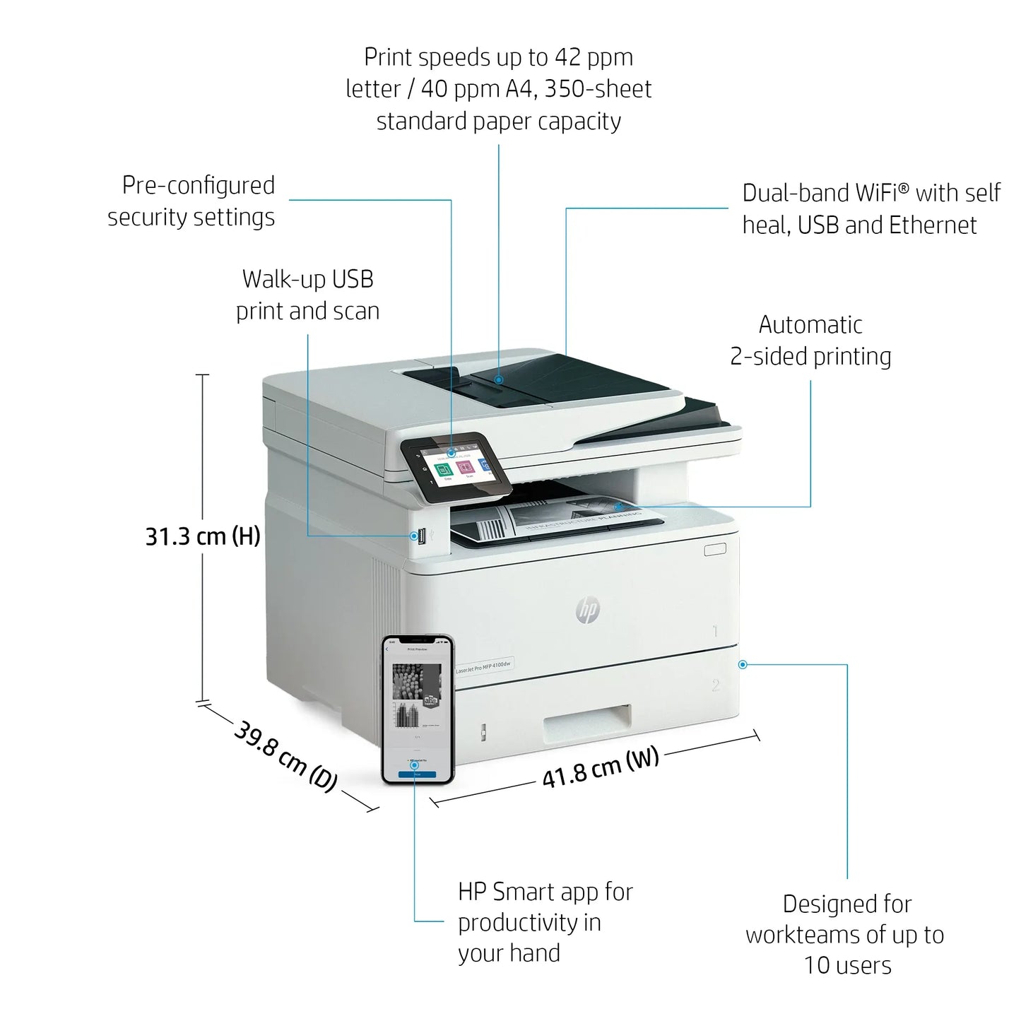 HP Printer Smart Tank 581 Duplex printing Manual, Wireless capability Yes, built-in Wi-Fi 2.4G, Wi-F