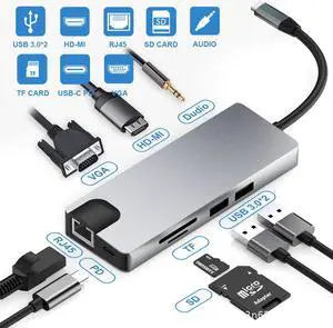 TP-Link 9 Port Hub - USB Type C to RJ 45, Three USB A, HDMI, PD, Type C and SD & microSD UHS-I - TL-