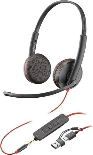 Poly Blackwire 3225 Stereo USB-C Headset +3.5mm Plug +USB-C/A Adapter (Bulk)